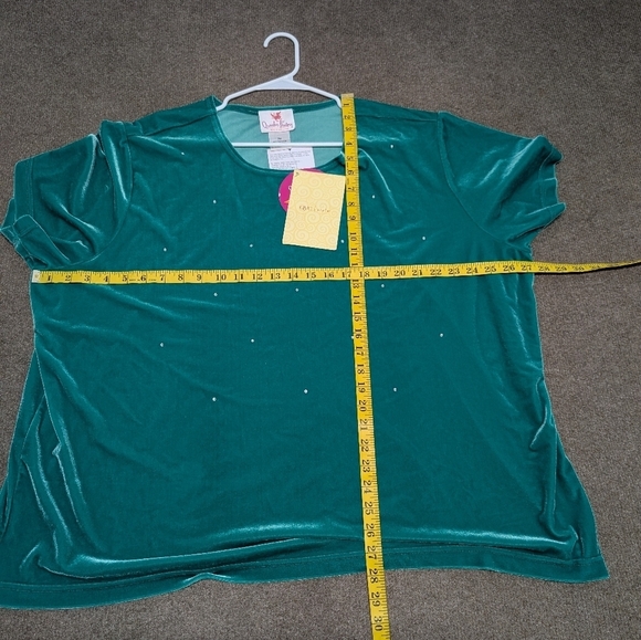Quacker Factory (3X) Kelly Green Teal Short Sleeve Top Rhinestones NWT - Picture 9 of 9